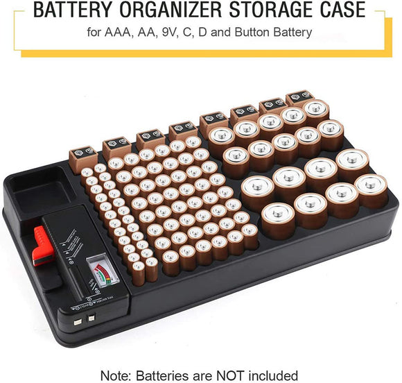 YHSWE 230+ Battery Storage Organizer AA AAA CD 9V Waterproof Battery Holder  Case with Tester (Grey), Purple