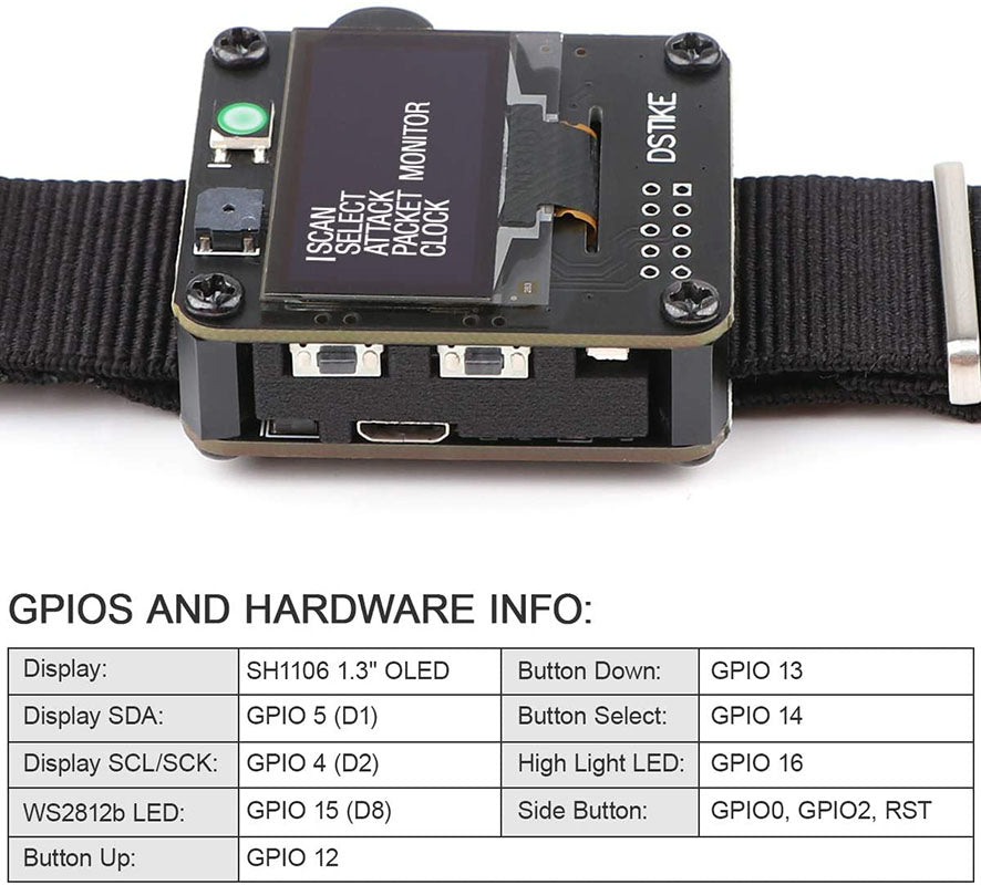 Wifi Deauther Watch Se esp8266 Carte de développement programmable Wearable  Watch Attack Control Test Tool