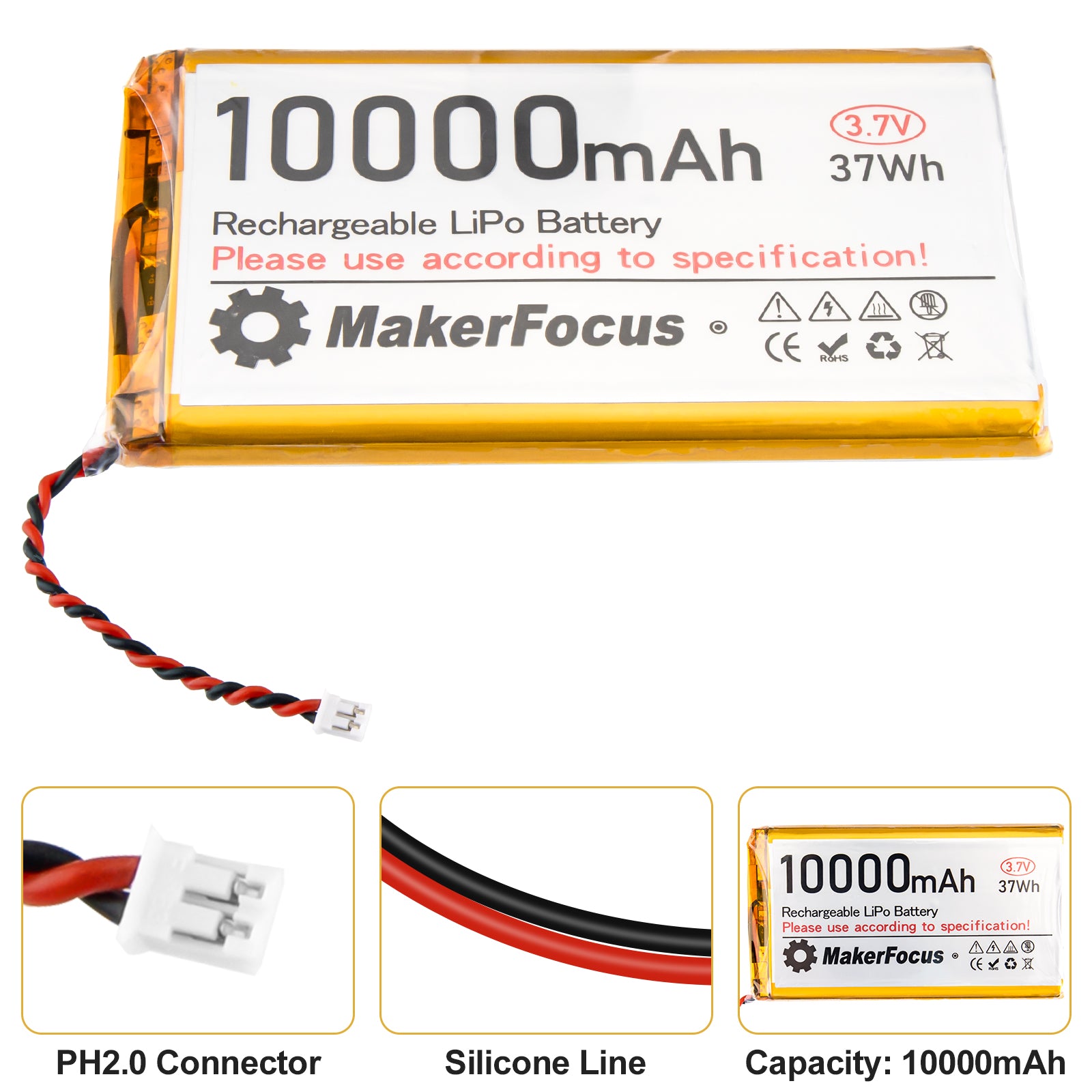 Makerfocus 3.7V 1100mAh Lithium Rechargeable Battery 1S 3C Lipo Batter –  MakerFocus